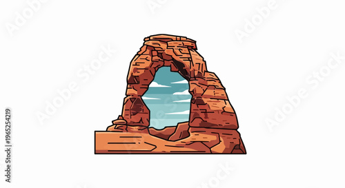 Stylized desert sandstone arch formation with layered sky background