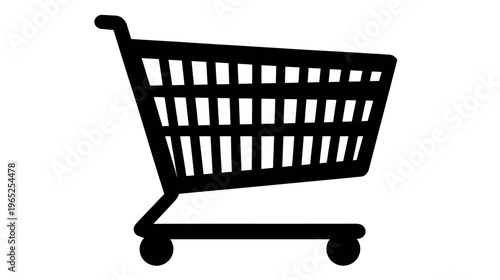 A simplified, solid black line drawing of a shopping cart, isolated on a white background