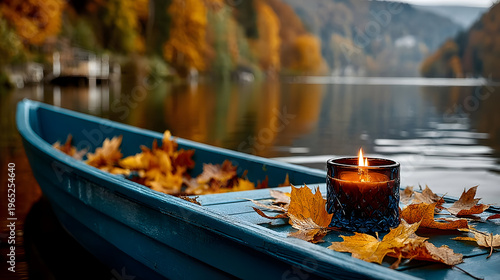 Floating Candle on Teal Boat at Dusk