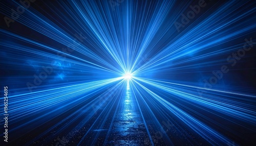 Radiant blue light beams emanating from a central point creating a dynamic energy field visual.