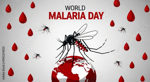 World Malaria Day Awareness Vector with Mosquito and Globe