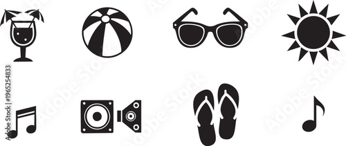 Summer beach party icons set silhouette