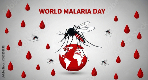 World Malaria Day Awareness Concept with Mosquito and Blood Drops