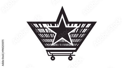 A shopping cart silhouette stylized with a five-pointed star shape, suggesting consumerism