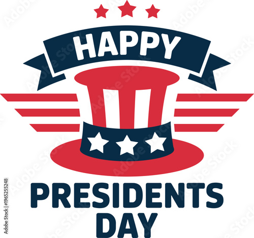 Happy presidents day with uncle sam hat and stars with national holiday