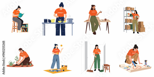 Collection of diverse community volunteer activities performed by young women, illustrating various impactful ways to contribute and help local non-profit organizations.