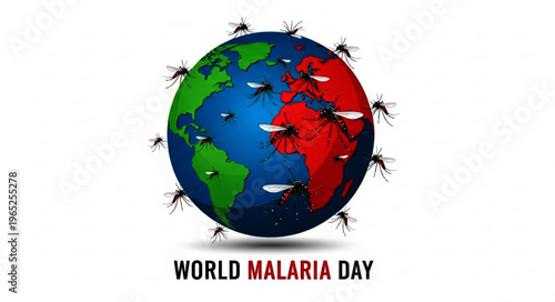 World Malaria Day Vector Globe with Mosquitoes Awareness Concept