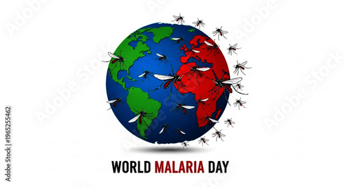 World Malaria Day Awareness Illustration with Globe and Mosquitoes