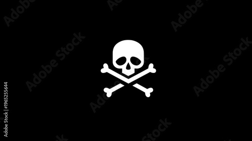 A white skull and crossbones on a black background, a common symbol of danger