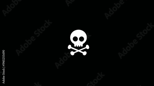 A simple, white skull with crossed bones, centered on a stark, black background