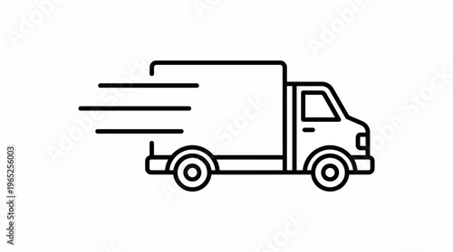 Delivery Truck Vector Icon | Black and White Line Cargo Vehicle Illustration | Logistics Transport Symbol | Fast Shipping Graphic Design | Motion Speed Vector Artwork
