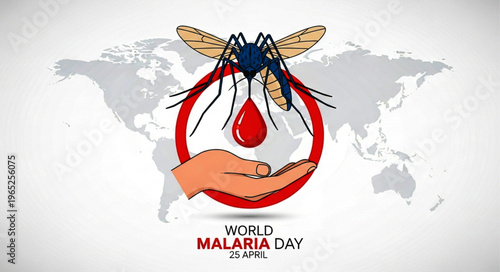 World Malaria Day Awareness Vector with Mosquito and Blood Drop