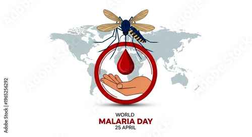 World Malaria Day Illustration with Mosquito and Blood Drop Vector