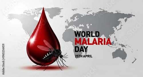 World Malaria Day awareness vector with mosquito and blood drop