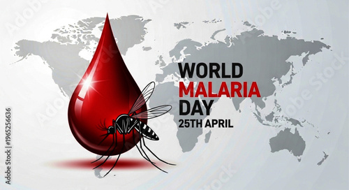 World Malaria Day Awareness Vector with Blood Drop and Mosquito