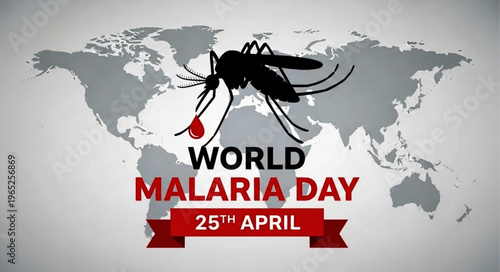 World Malaria Day awareness poster with mosquito and world map