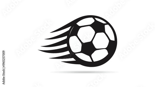 Black and white soccer ball with motion streaks, a shadow, isolated on a white background