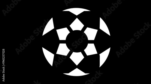 A black and white graphic depicting a spherical shape, made up of various geometric components