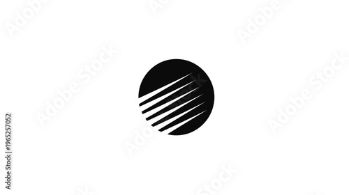 Black oval shape with white lines emanating from one side against a white background