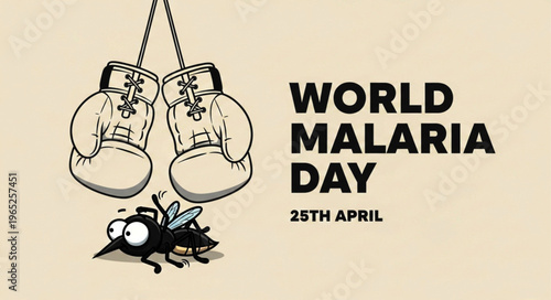 World Malaria Day Awareness Vector with Mosquito and Boxing Gloves