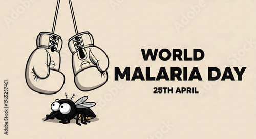 World Malaria Day Awareness Poster with Boxing Gloves and Mosquito
