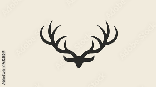 A symmetrical drawing of deer antlers in black against a light beige background