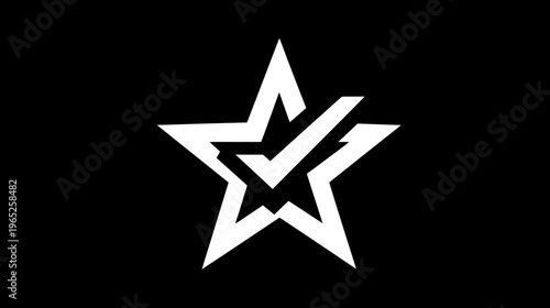 A white star design incorporating a checkmark on black background. It appears symbolic and modern