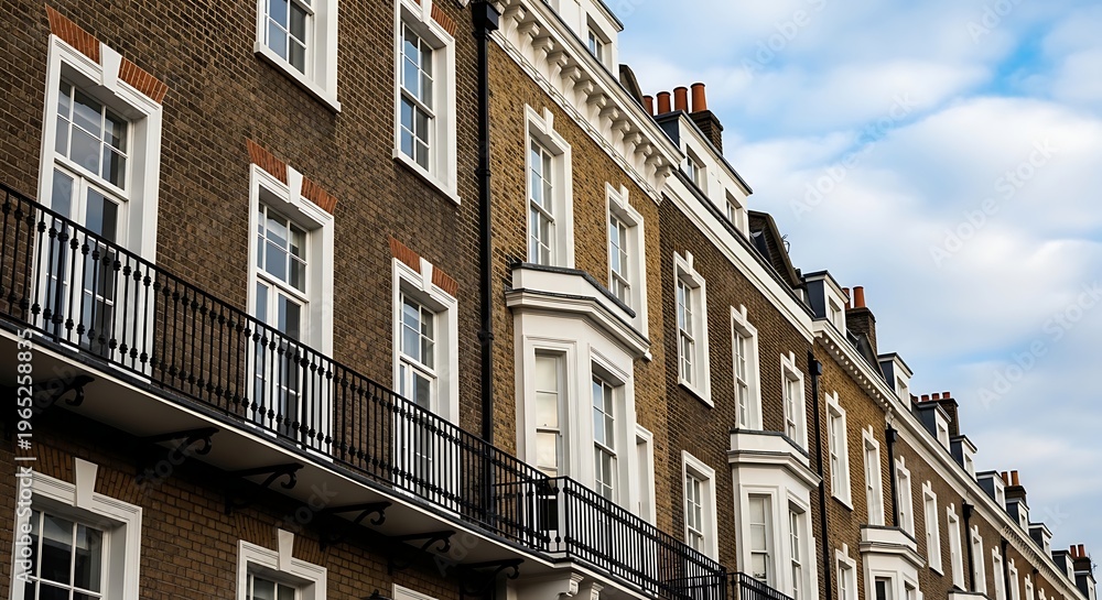Fototapeta premium London terraced townhouses exterior facade with balconies and with row house