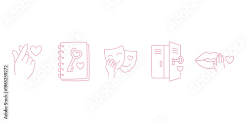 Cute Love Icon Set Line Art