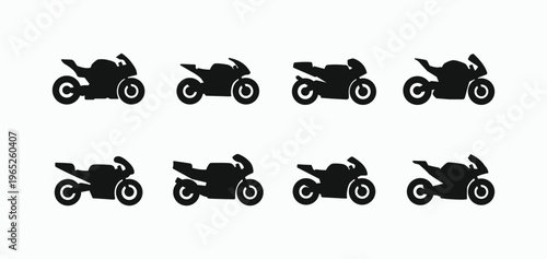 Sport bikes icons set. Side view sport bike silhouette logo icon sign symbol collections. Racing motorcycle logo vector illustration
