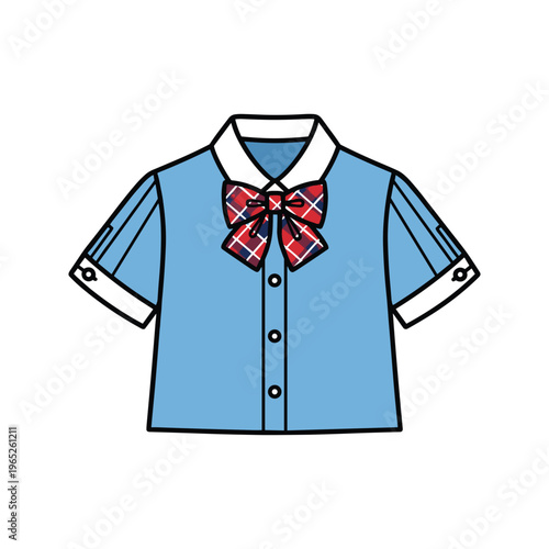 Blue short sleeve collared school shirt.