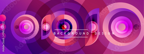 Abstract circles overlap, creating vibrant purple, pink hues. Text reads background design within composition. Modern, dynamic visual.
