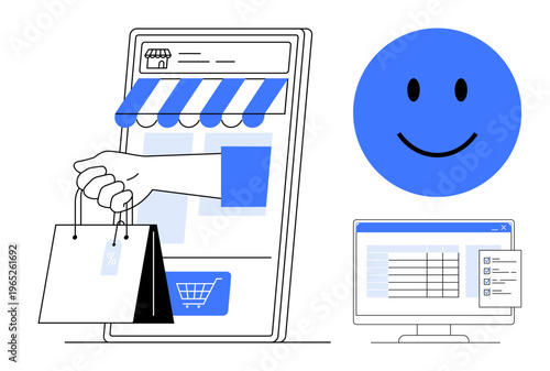 E-commerce concept. E-commerce with online shopping features, digital customer satisfaction, and streamlined order management. E-commerce boosting sales, customer loyalty, and online stores. Perfect