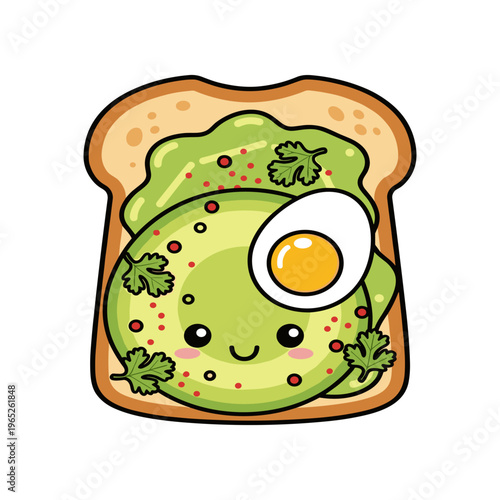 Cartoon Avocado Toast with Egg.