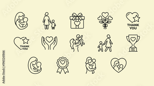 Elegant Mother’s Day Line Icon Set
