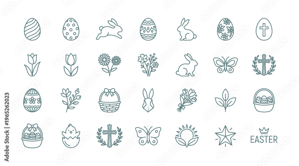 Fototapeta premium Modern Easter Line Icon Set