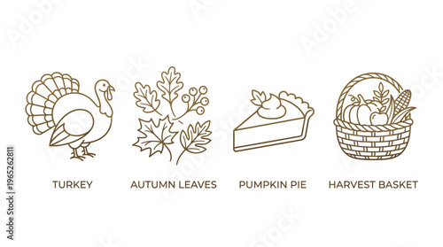 Modern Thanksgiving Line Icon Set