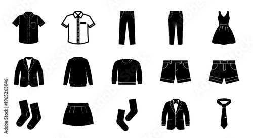 Vector illustration of set of clothing icons for men and women on a transparent background