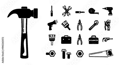 Vector illustration of set of construction and repair tools icons on a transparent background