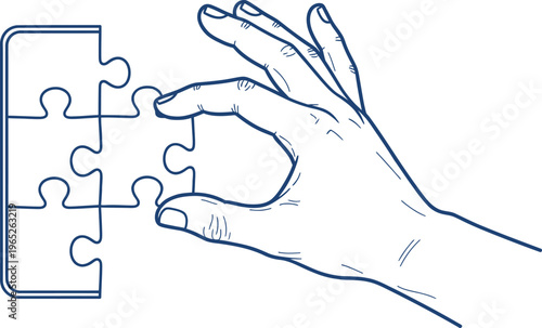 A hand placing a puzzle piece into a jigsaw puzzle