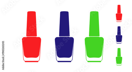 Colorful Nail Polish Bottles - Red, Blue, Green - Isolated on White