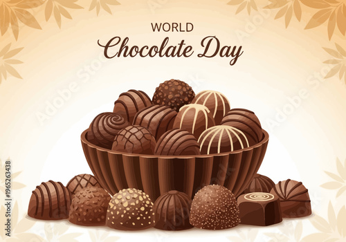 Mouthwatering chocolate truffles in a brown bowl on for world chocolate day