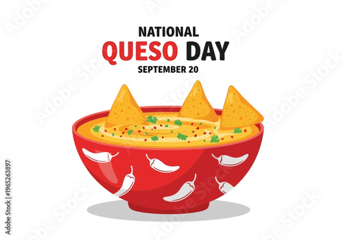 National queso day celebration with red bowl and chips