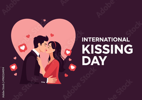 International kissing day illustration with couple and heart