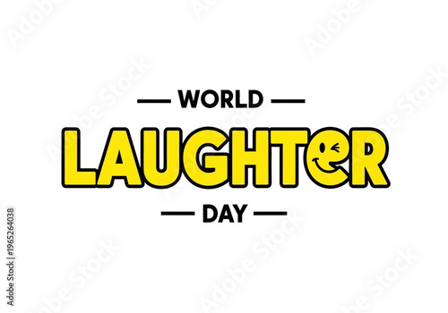 World laughter day logo with smiley face and text