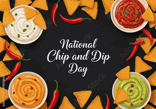 National chip and dip day colorful dips and chips