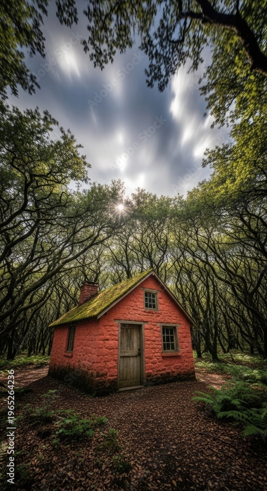 Fototapeta premium Rustic Cabin in the Lush Forest.