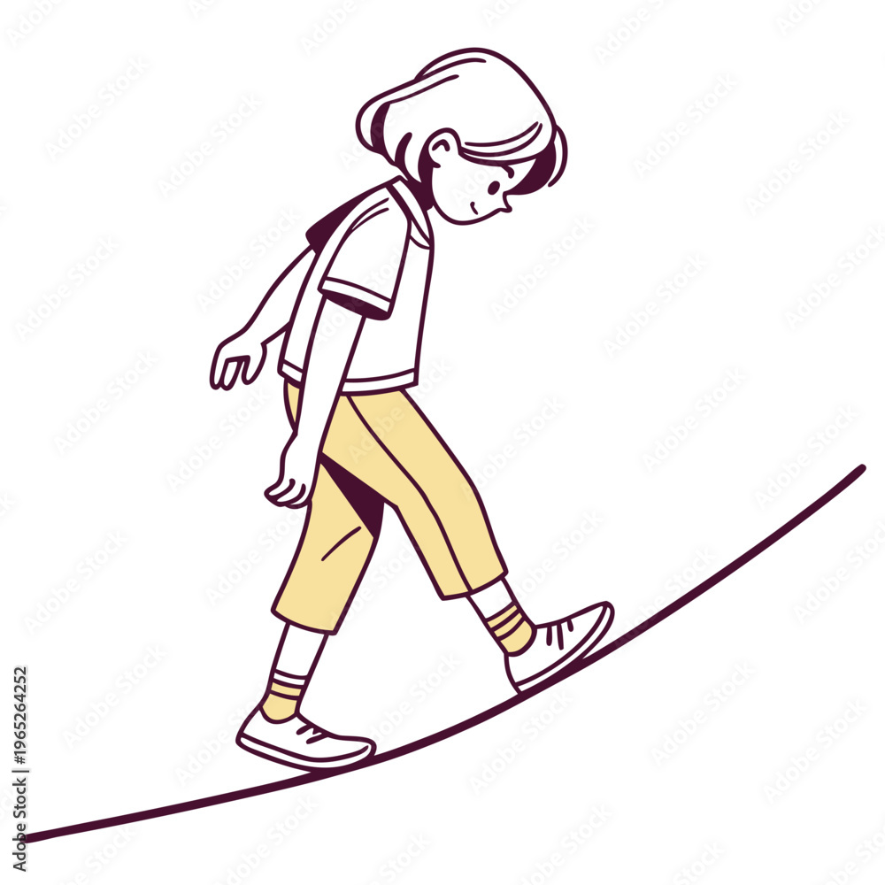Fototapeta premium Balancing Act: Girl on a Line, Minimalist Illustration