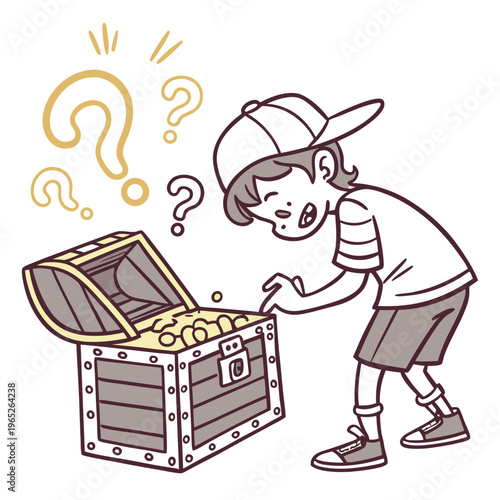 Boy Finds Treasure: Cartoon Adventure Illustration