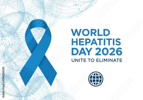 World hepatitis day 2026 poster with blue ribbon and globe